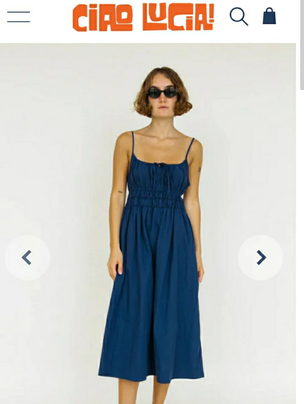 Ciao Lucia Navy Washed Cotton Maxi Dress with Spaghetti Straps - Picture 3 of 10